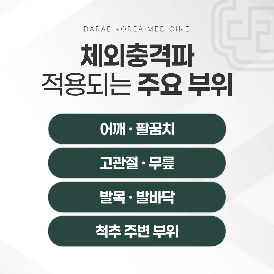 체외충격파 가이드라인 적응증 7개 부위를 표시한 인체 도해