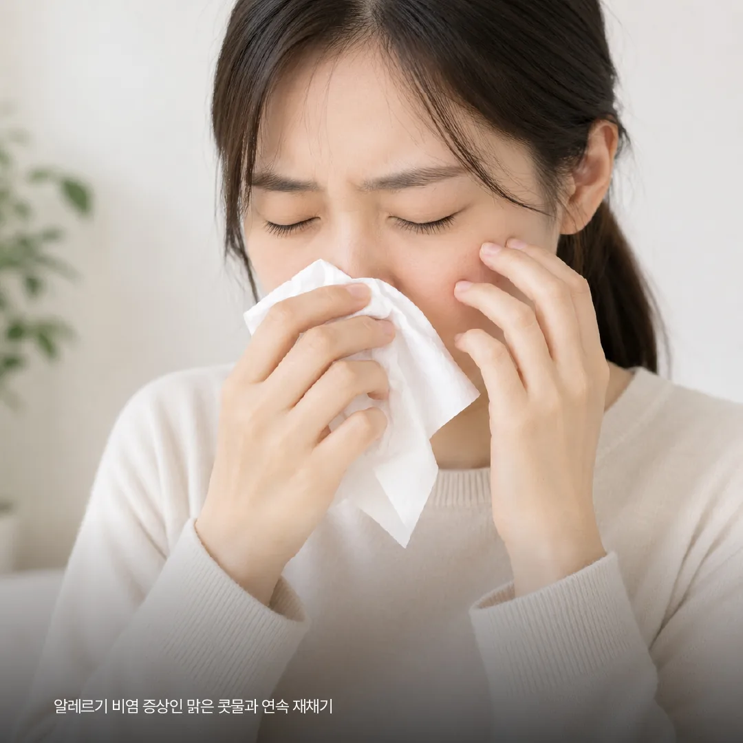 알레르기 비염 증상인 맑은 콧물과 연속 재채기