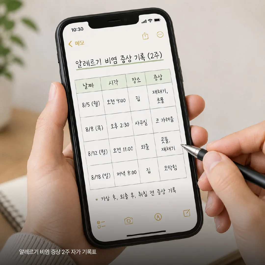 알레르기 비염 증상 2주 자가 기록표