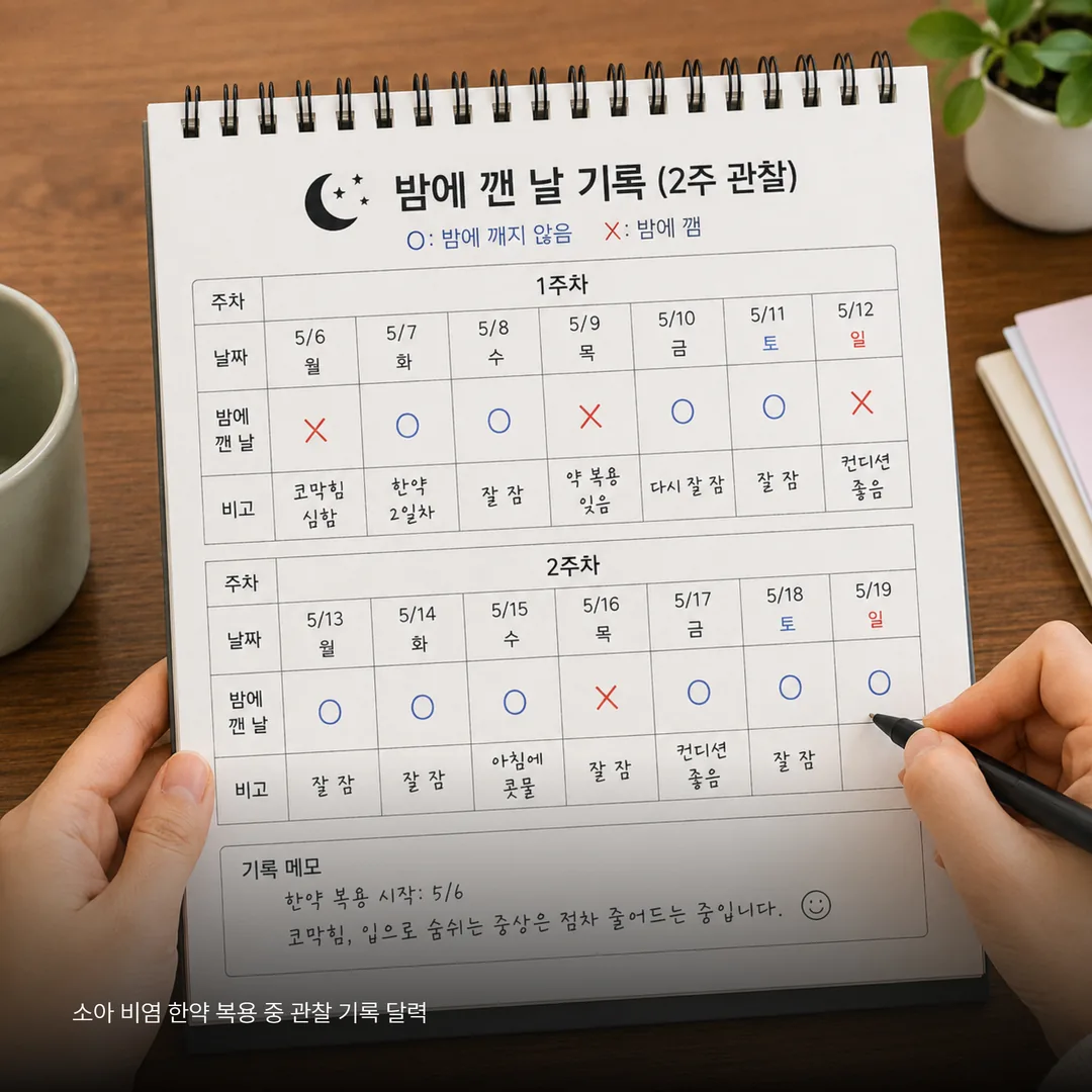 소아 비염 한약 복용 중 관찰 기록 달력
